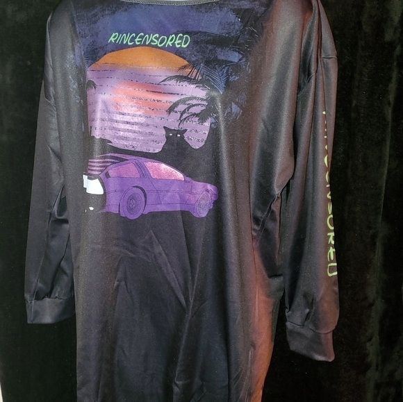 Black Long-Sleeved Plus Size Rincensored T-shirt Dresses Women Sizes 1X, 3X, 4X - Picture 3 of 6